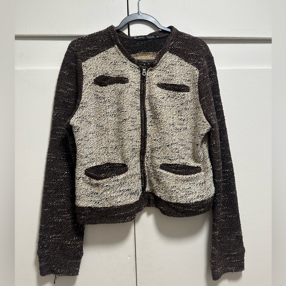 Chic Blanc Noir Brown & Cream Knit Zip-Up